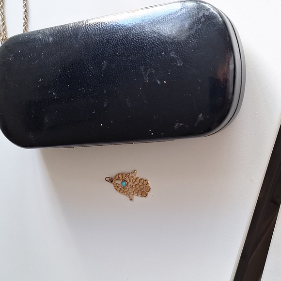Hamsa neclace gold plated turquoise stone - Picture 2 of 2